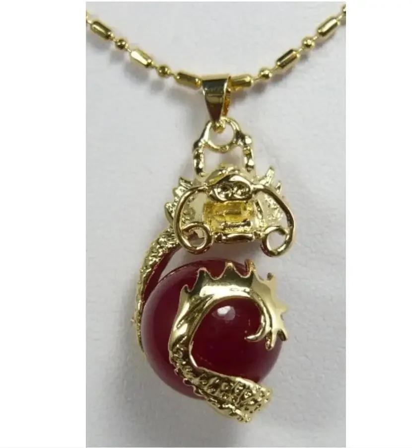

wholesale Chinese fancy design WOMEN'Sdragon inlay 12mm wine red pendant jewelry