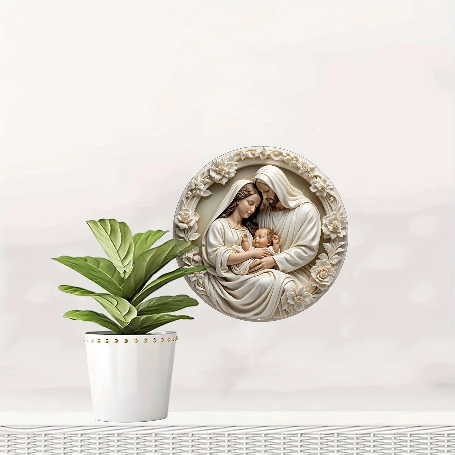 Flat 3D Vision, Wreath, Round Christmas Front Door, Living Room, Cafe, Farmhouse Decoration Best Gift, Home Nativity Theme