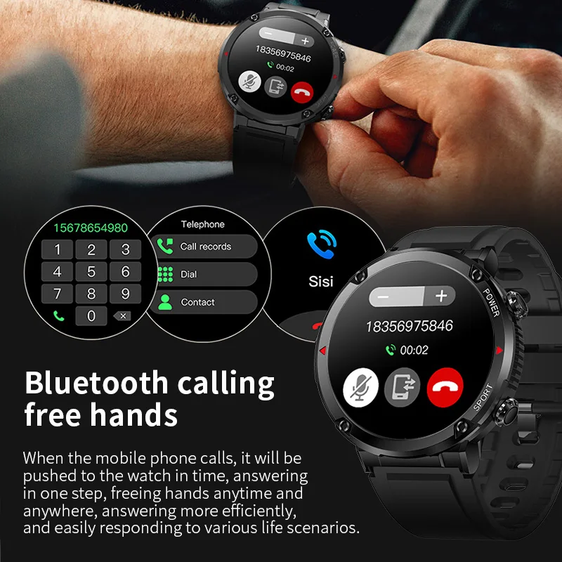 LIGE-Relógio esportivo inteligente para homens, pulseira de toque completo, rastreador de fitness, chamada bluetooth, relógio inteligente, smartwatch, 1.6 ", 2023