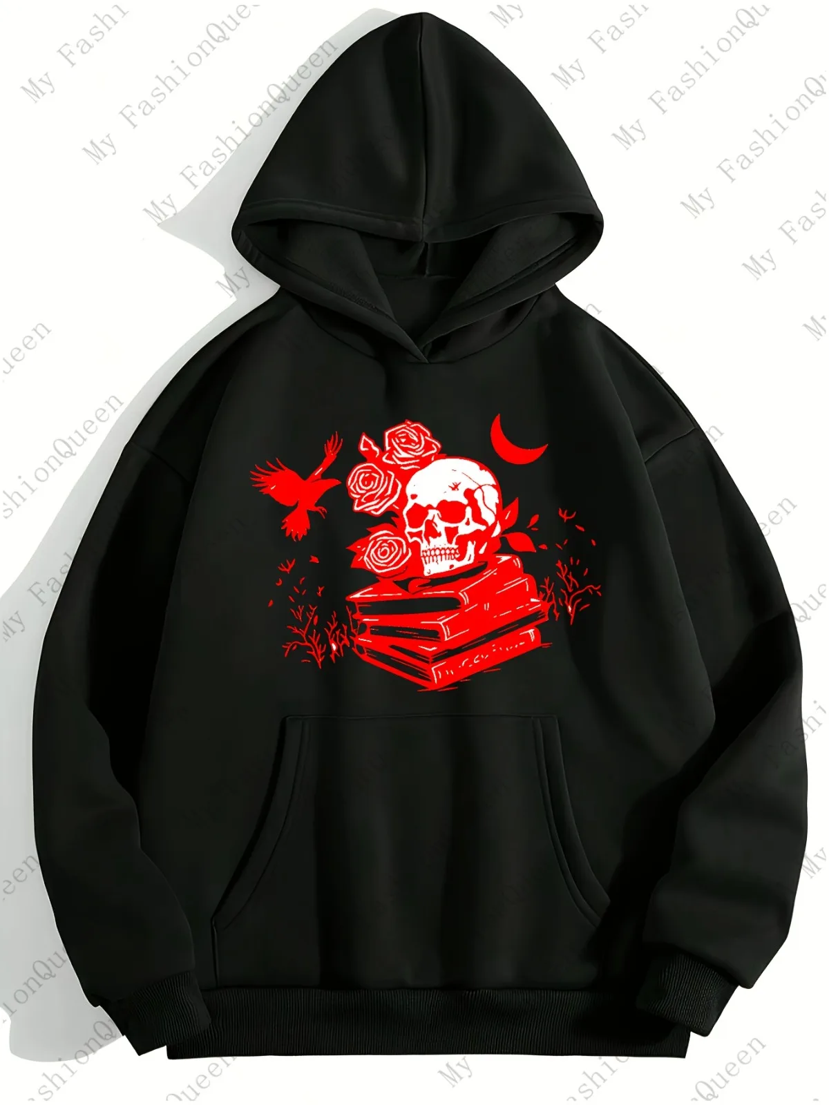 سويت شيرت نسائي كاجوال بقلنسوة من سلسلة الهالوين مطبوع بجيب الكنغر السميك مناسب للرياضة والارتداء اليومي