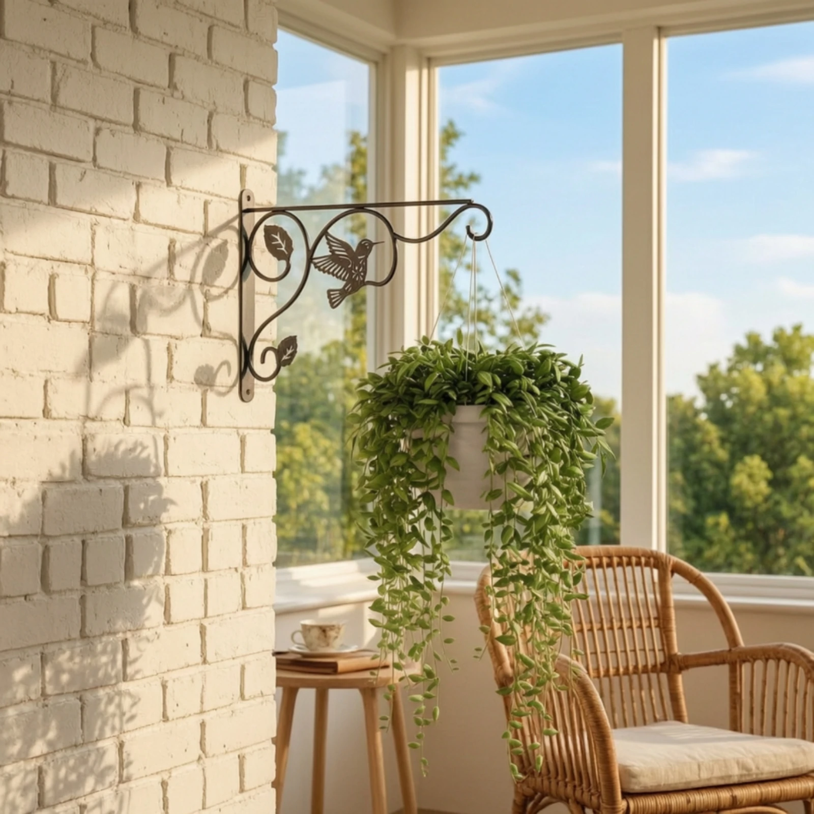 Hanging Plant Bracket with Hummingbird Pattern Decorative Hanging Plant Bracket Wall Hook Heavy-Duty Hardware Sturdy