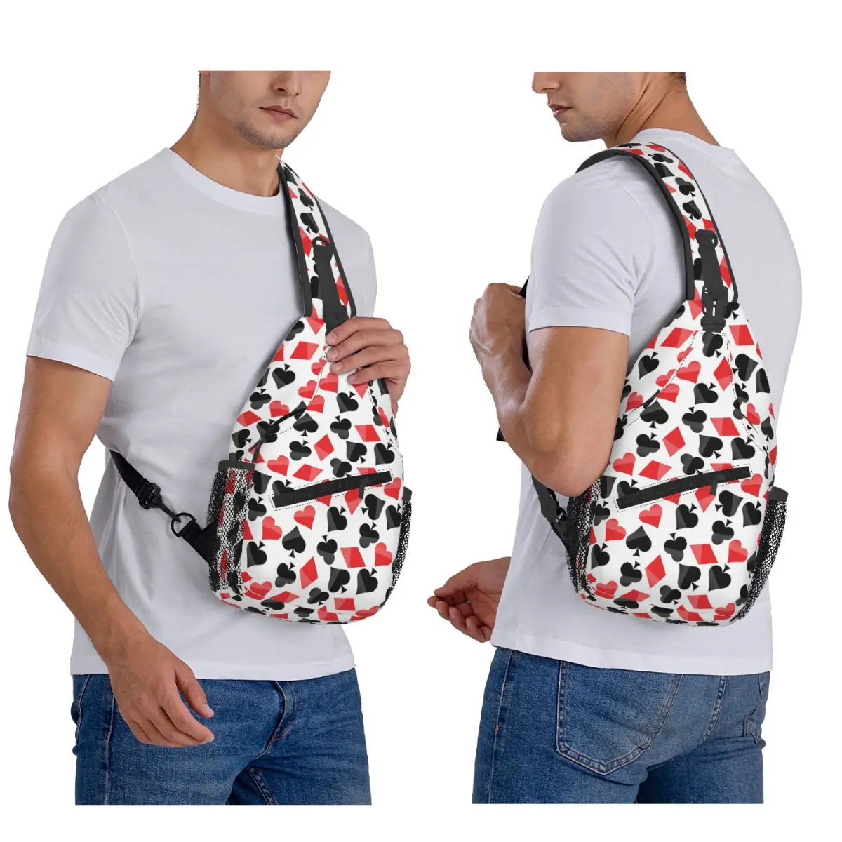 Playing-card Symbols Chest Bag Men Sling Crossbody Backpack Chest Bag Travel Hiking Daypack Shoulder Bag