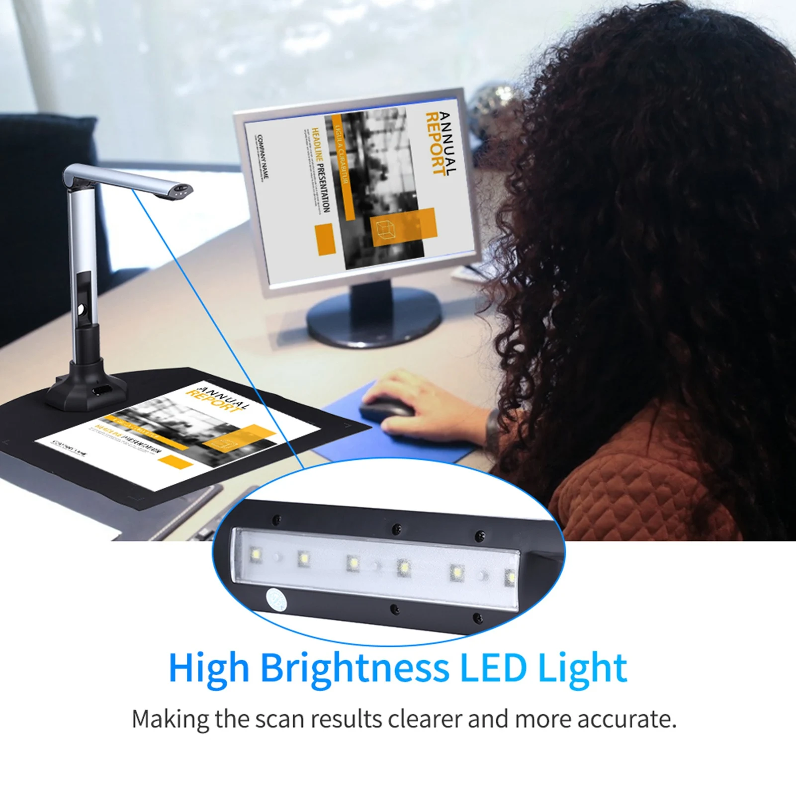 10MP HD 접이식 휴대용 문서 스캐너, 영수증, 신분증, 책, 잡지 등 고화질 문서 카메라
