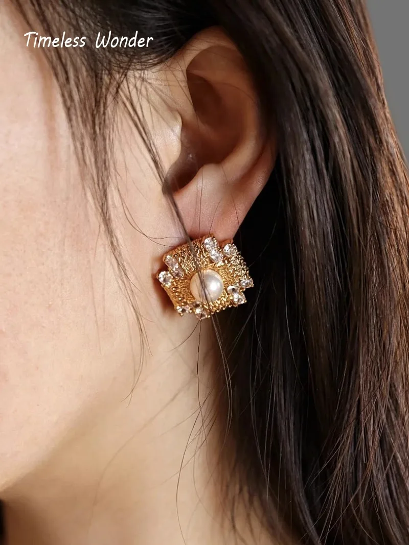 Timeless Wonder Fancy Zircon Geo Button Earrings Women Designer Jewelry Vintage Sweet Gift Rare Top Classy Art Deco 3346