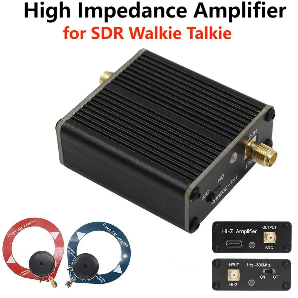 

New High Impedance Amplifier For SDR Walkie Talkie Small Loop Antenna HackRF One, 1Hz-300MHz Doughnut Short Wave Antenna 600mAh