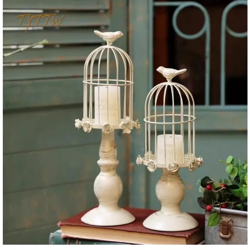 American Vintage Candlesticks, Birdcage Iron Art Old Candles, Ornaments Wedding Shooting Props, Living Room Tabletop Decoration