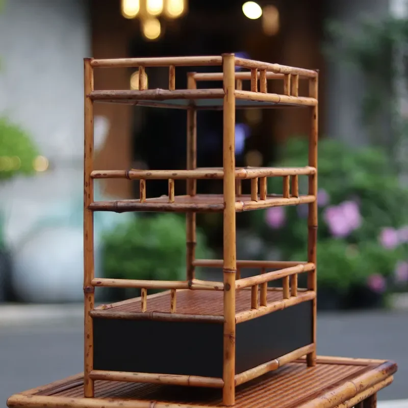 Handmade Lacquer Tea Set Storage Cabinet Bamboo Bogu Rack Shelf for Refined Tea Ware Treasure Box Display Stand Home Decor