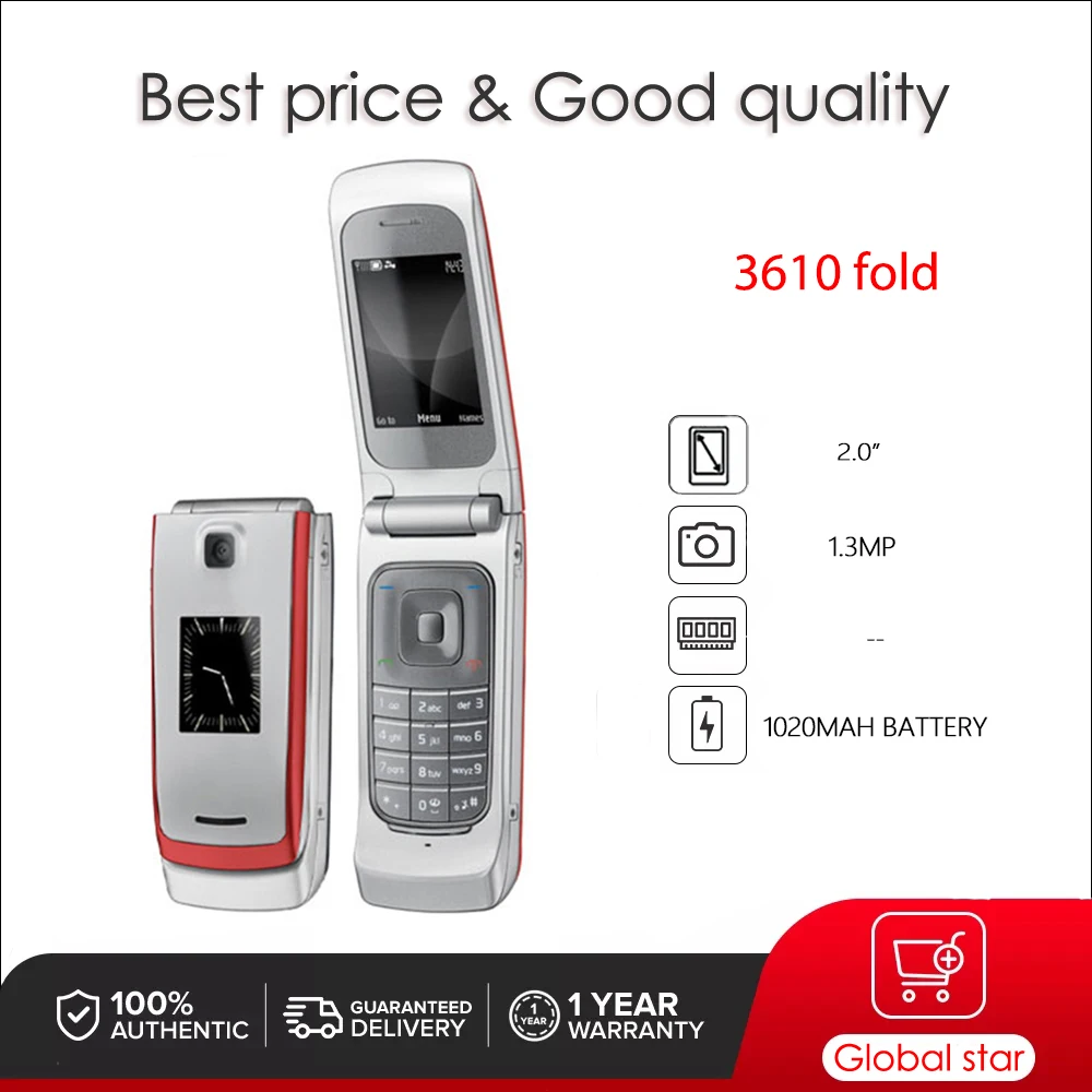 Original Unlocked 3610 fold 3610f Loudspeaker Mobile Phone Russian Arabic Hebrew Keyboard Made in Finland Free Shipping