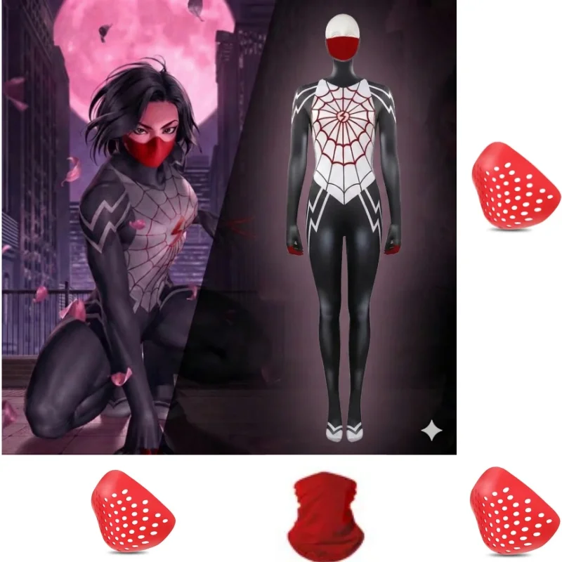 

Cosplay Costume Bodysuit with Red Face Mask Anime Movie Jumpsuit Halloween Zentai Suit Women Spider Heroine Bodysuit And Mask