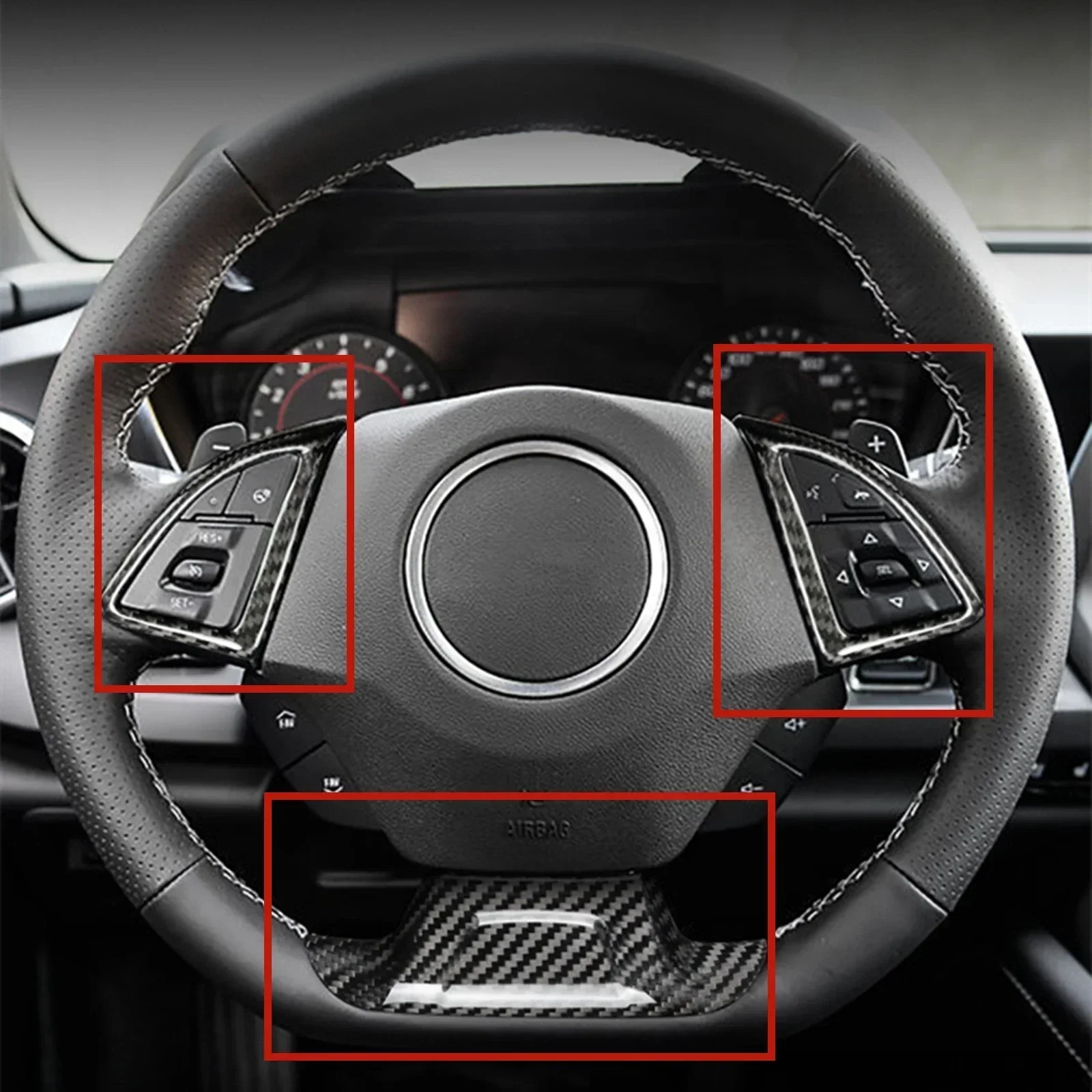 

For Chevrolet Camaro Real Dry Carbon Fiber modification Gear Steering Wheel Knob Switch Sticker Button Cover Trim Frame 16-24