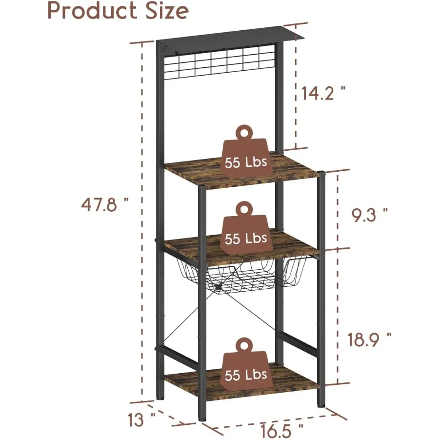 رف خبازات زاوية لمحطة بار القهوة مكون من 4 طبقات مع 5 خطافات سلكية وحامل ماكينة صنع القهوة لرف تخزين المطبخ بمساحة صغيرة