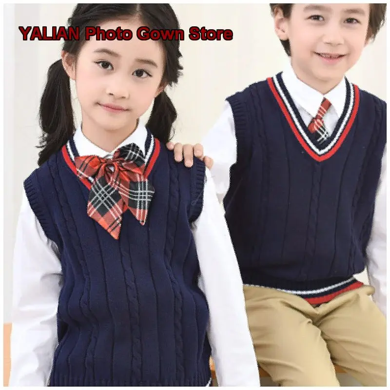 Boys Girls Knit Vest Toddler Older Kids Solid Color Cotton Round Neck Sleeveless School Uniform Soft