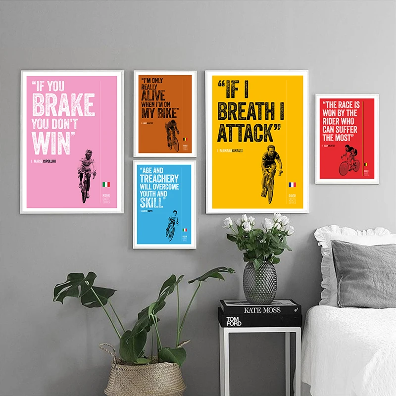 Impresión artística de cita de motivación de ciclismo, póster de bicicleta Vintage, piernas aptas para arriba, Jens Voigt, pintura en lienzo, decoración de bicicleta, regalo de ciclista