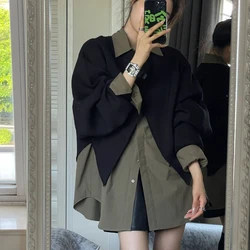 Irregular Korean Style Design Long Sleeved Sweatshirt Loose Layered Shirt Slimming Two-piece Set