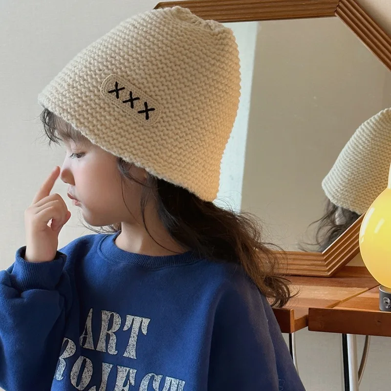 

Autumn Winter Children Knit Basin Cap Solid Color Woolen Fisherman Caps 2-6Year Girls Baby Sunshade Visors Warm Kids Bucket Hat