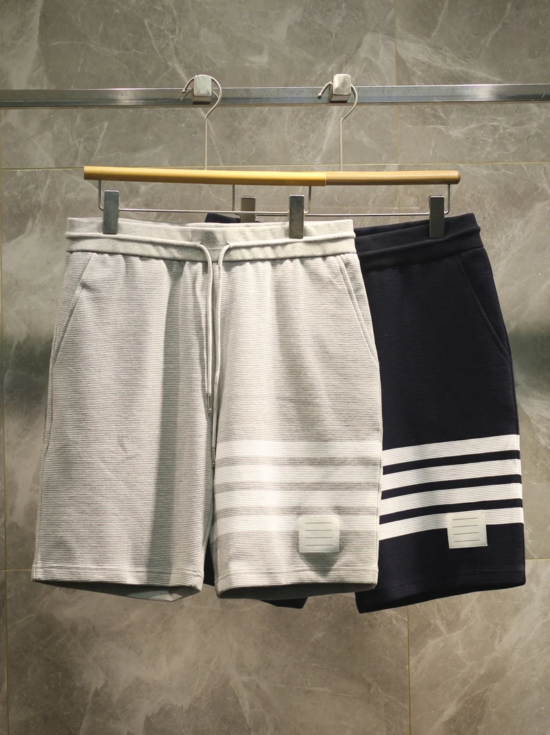 

High-End Pure Cotton Summer ort Pants Men's Spor Casual Trousers Trendy Four-Bar Wave Pattern Straight Leg Briti Colleg...