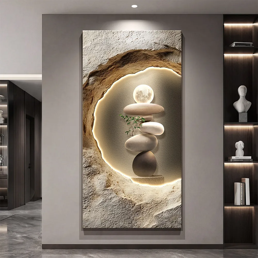 Starry Sky Entrance Hall Decorative Painting Light Luxury High-End Corridor Relief Sculpture 3D Front Door Wall Art Light