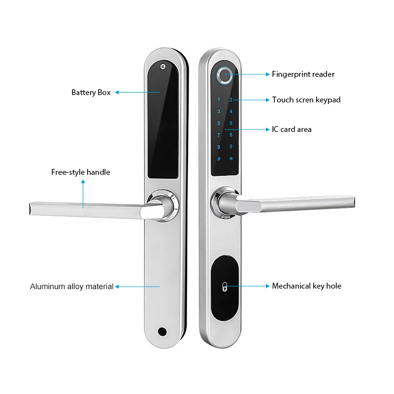 Waterproof Bluetooth Tuya Smart Home Security Biometric Fingerprint Electronic Digital Smart Door Lock For Aluminum Glass Door