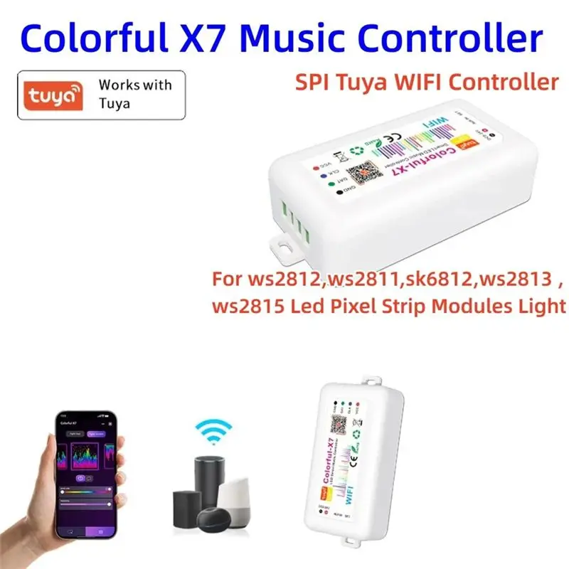 M51K-LED SPI Controller Colorful-X7 Tuya APP Smart 5-24V Wifi Music Controller WS2812B Ws2811 Sk6812 Pixel Strip Light