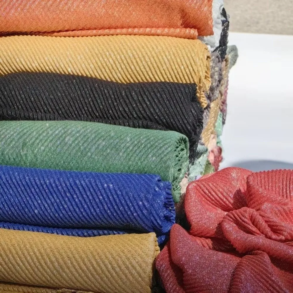 Fashion Solid Color Silk Scarf breathable Gold & Silver Wire Sunscreen shawl Crinkle Long Ramadan Long Scarf Outdoor