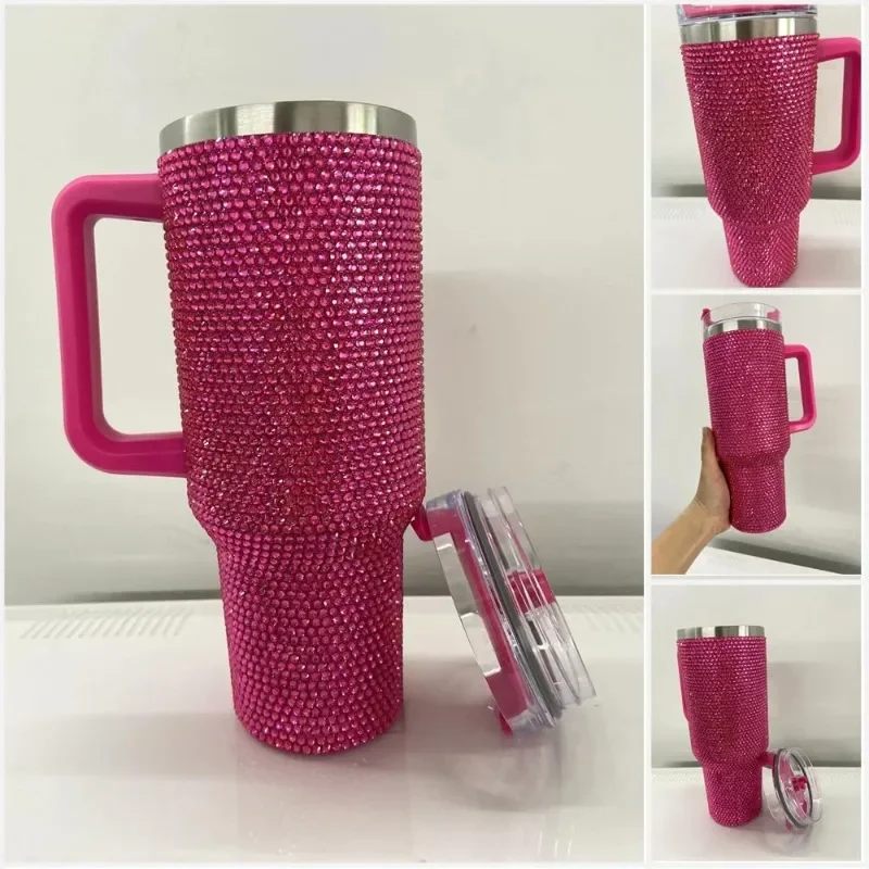 40oz Rhinestone Stainless Steel Thermoses Shiny Double Wall Vacuum Insulated Tumbler Travel Car Vacuum Flask Home Drinkware