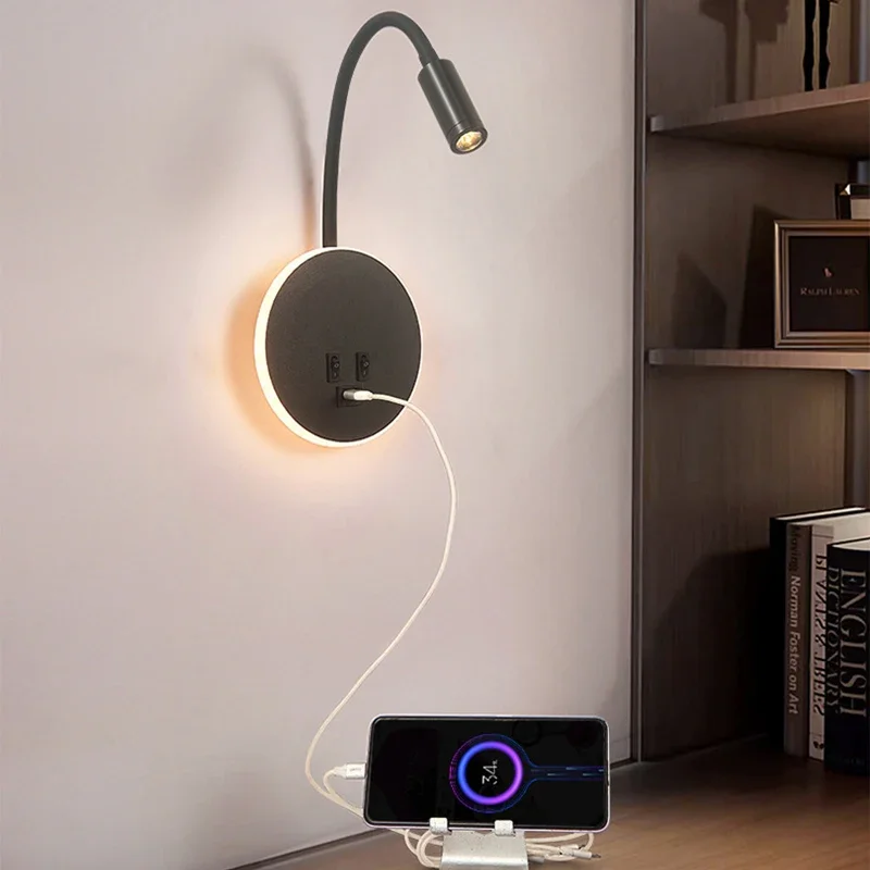 Reading Wall Lamp With USB TYPE-C Wall Light LED Ambient Light Bedside Indoor Lighting Room Decor Hotel Bedroom Living Room