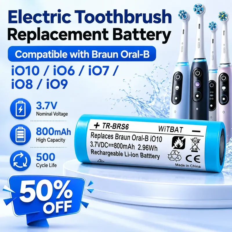 3.7V 800mAh TR-BRS6 for Braun Oral-B IO10 IO6 IO7 IO8 IO9 Electric Toothbrush Replacement Batteries