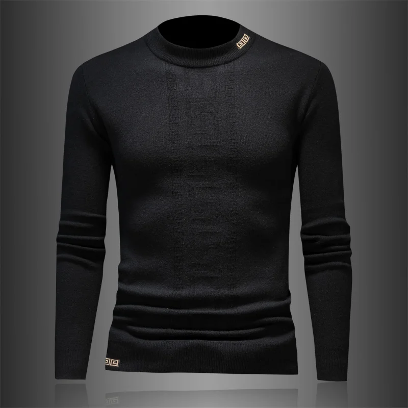 

Мужской зимний вязаный свитер с длинным рукавом, круглым вырезом, вышивкой, из шерсти, модный городской стиль, для повседневной носки, прямого кроя, трикотажный.