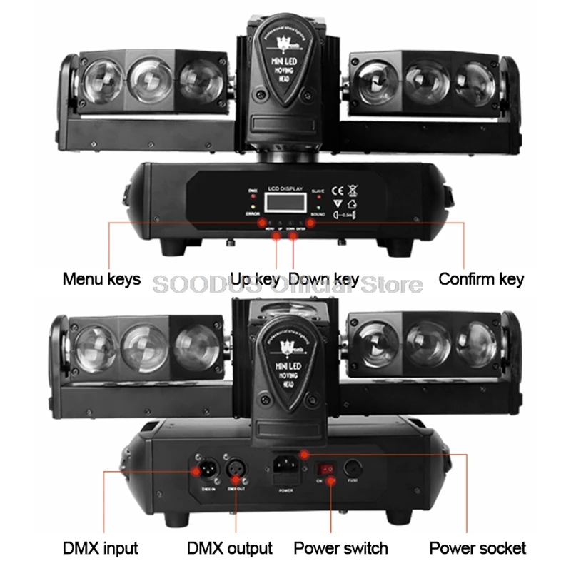 LED Moving Head Light Rotating Beam Light Cross DMX512 Control Sound Control For Stage Dj Dance Bar Club KTV Lighting Effect