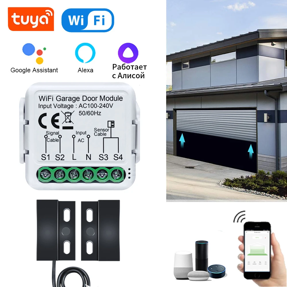 Tuya Smart WiFi Garage Door Sensors Opener Controller 100V-240V Voice Remote Control Switch With Alexa Google Home Smart Life