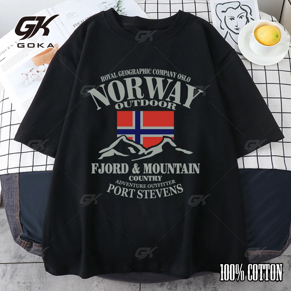 Summer Norway Flag Fjord Mountain Graphic T-Shirts Men clothing Streetwear Summer  Women Short Sleeve Casual Tops Tees Unisex