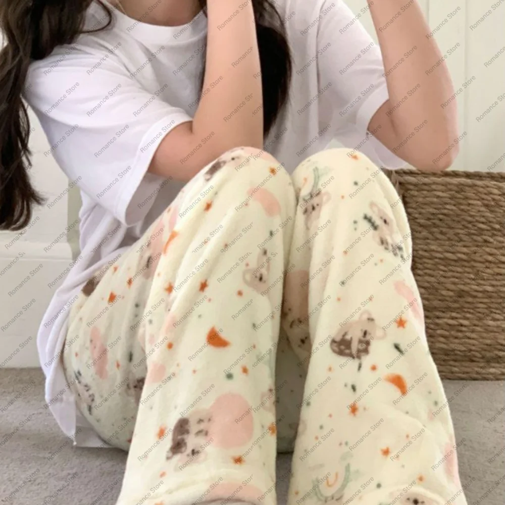 

Пижамные штаны в мультяшном стиле, новый стиль теплых штанов, которые можно носить на улице, женские прогулочные длинные брюки, удобные брюки