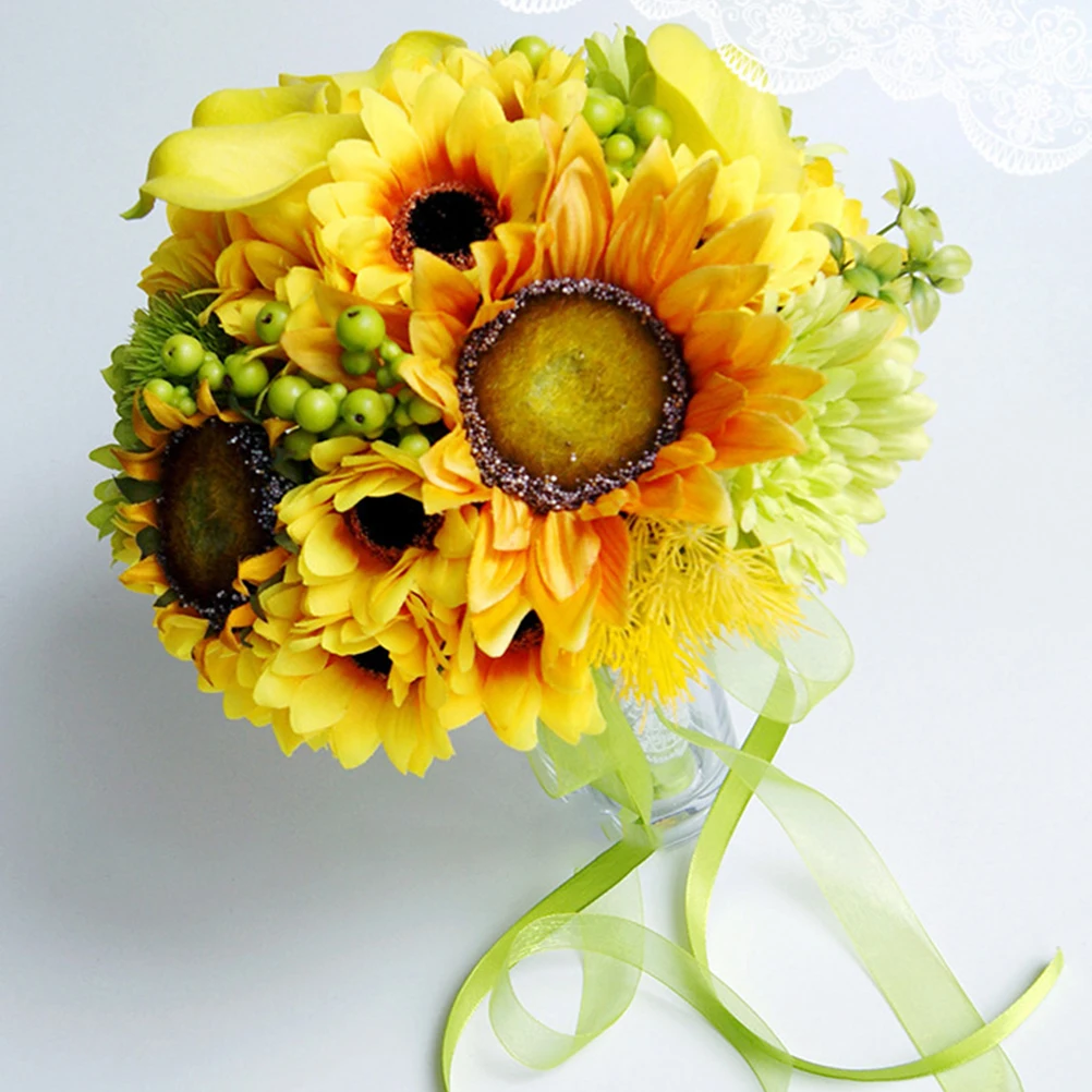 

1pc Bridal Bouquet Simulation Lifelike Sunflower Wedding Decor For Photography Party Outdoor All Weather Premium