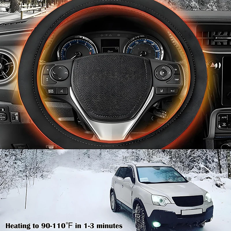 12V Heated Steering Wheel Cover Warm In Winter Universal Fit Steering Wheel Protector Outer For Cars Trucks Vans Car Accessories