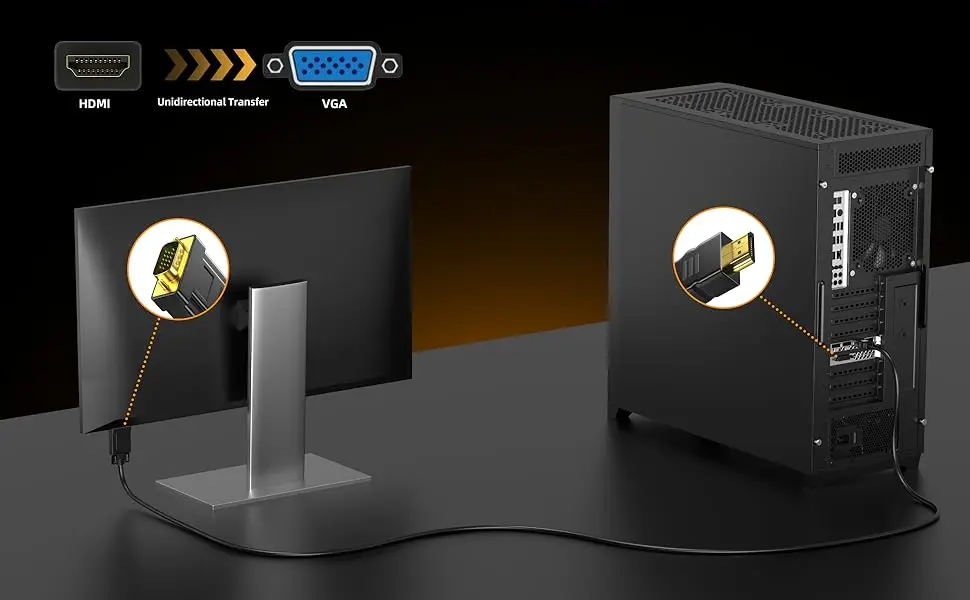 1080P HDMI-kompatibler zu VGA-Konverter, vergoldeter Steckeradapterkabel für PC, Laptop, PS5, PS4, Xbox, Switch, TV-Box, lange Videokabel – Detail 3