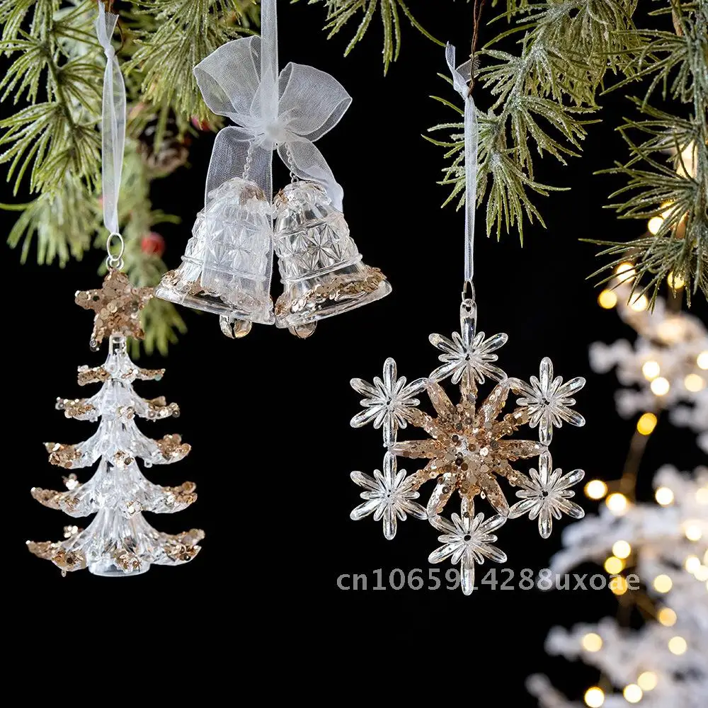 

New Christmas Decoration Christmas Snowflake Sticky Powder Sequins Acrylic Pendant Christmas Tree Decoration Pendant