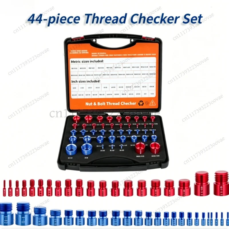 LF_44pcs Nut and Bolt Thread Checker Gauge, Metric and British Standard Measuring Tool Set, Hardware Repair Accessories