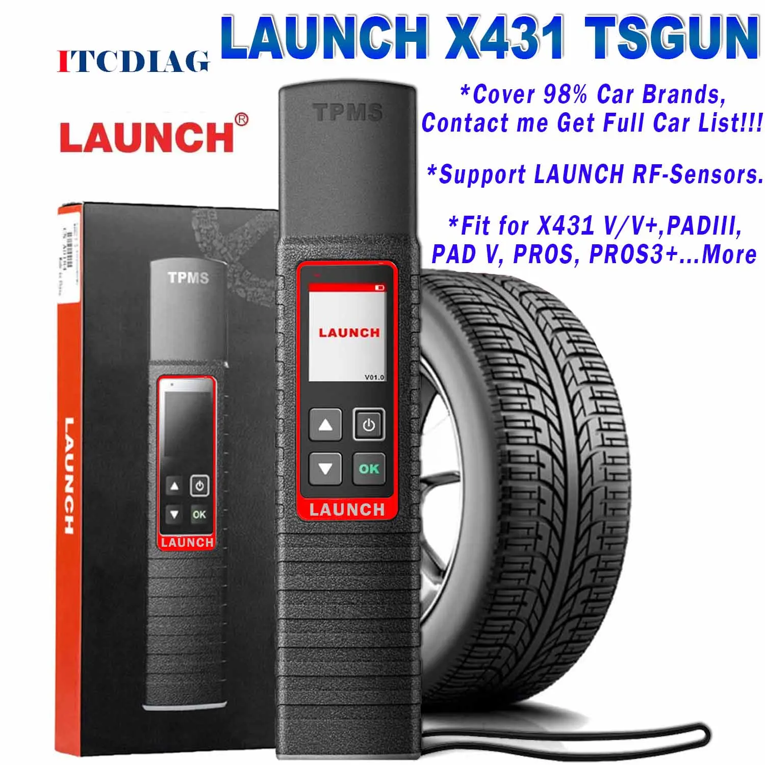 

LAUNCH X431 TSGUN TPMS 315/433MHZ RF-Sensor Car Tire Pressure Sensor Detector TPMS Programming Diagnostic Tool for X-431 V/PRO3S