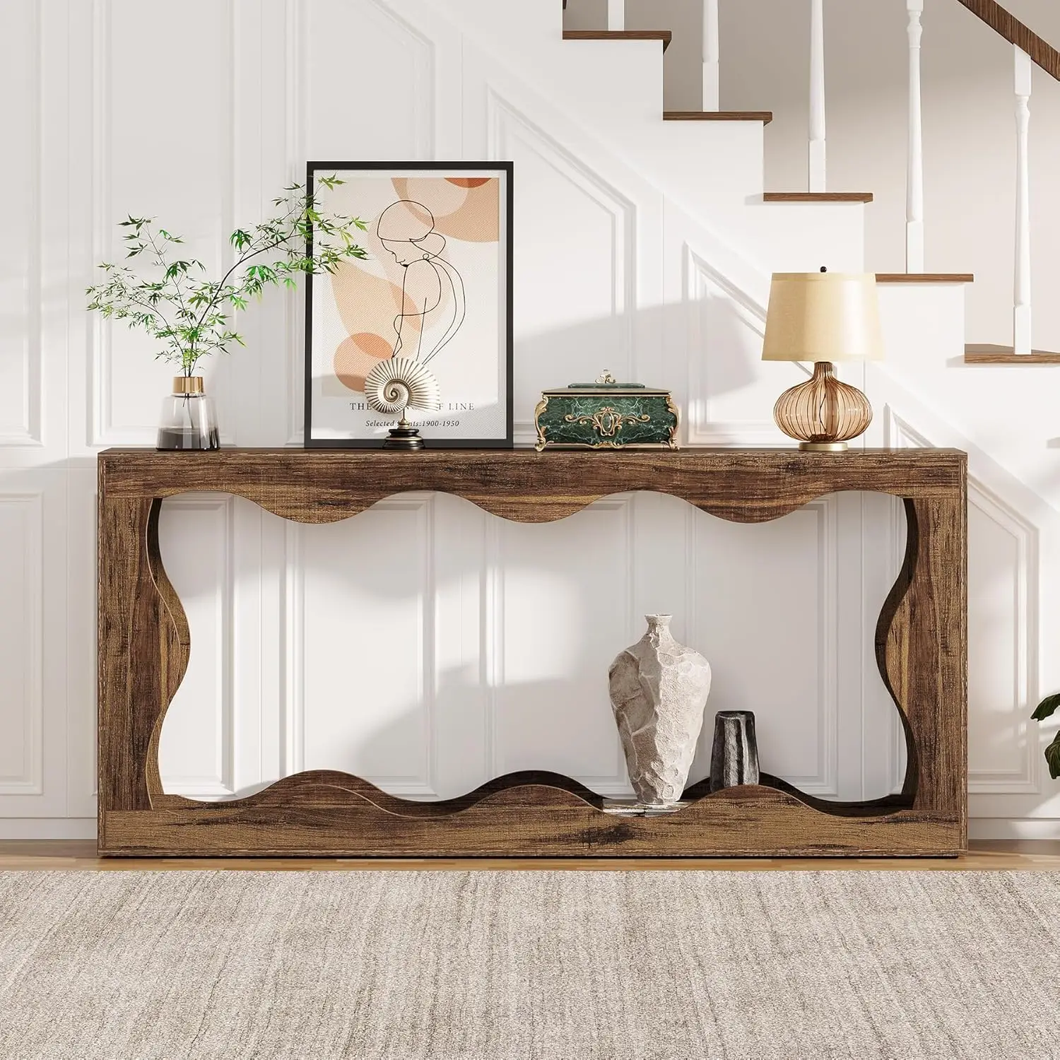 

63in Scalloped Console Table with Storage for Entryway Hallway Living Room, Customized