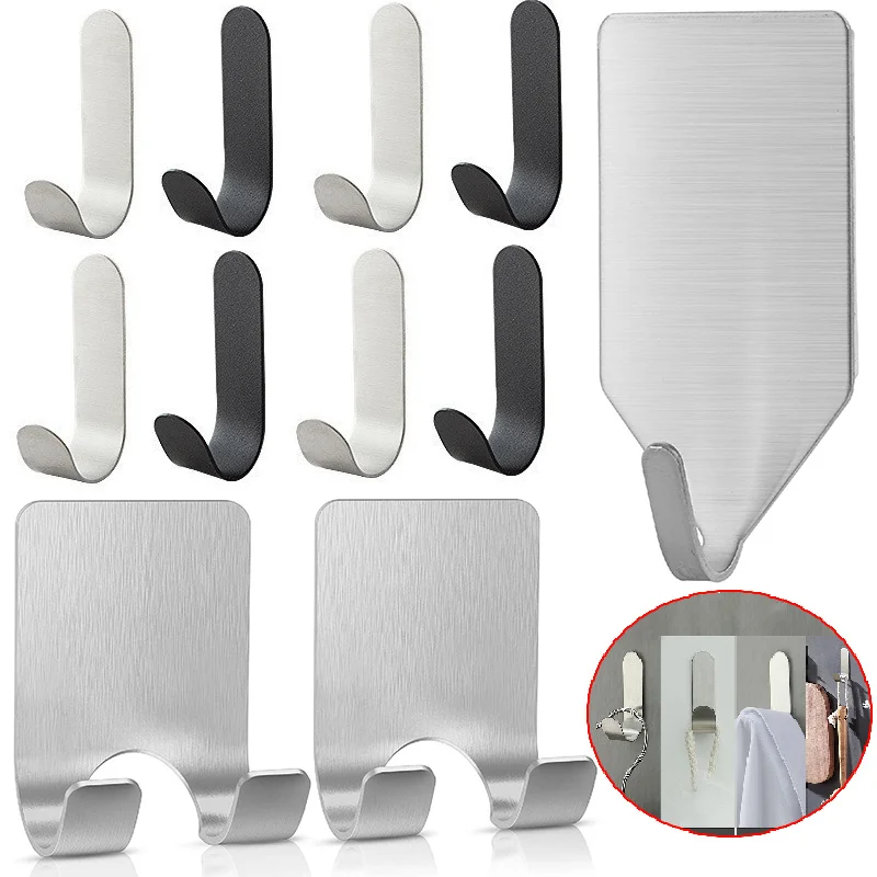 1/2/3Pcs Stainless Steel Hooks Adhesive Towel Hooks Bathroom Kitchen Sticky Hook Wall Hook Waterproof Shaver Hook Hanger Storage