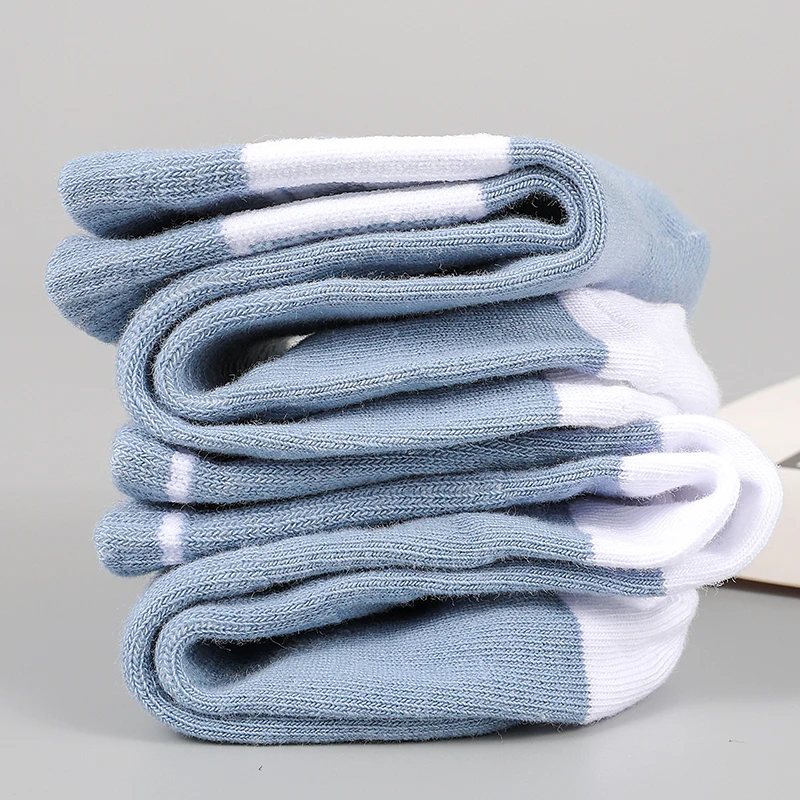 Blue White Men's Summer Thin Short Socks Pure Color Cotton Women's Sweat Absorbent Anti-Odor Mid-Calf Casual Socks