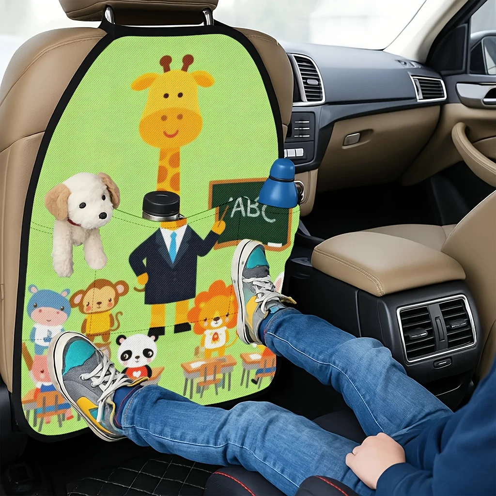 2pcs 2D Printed Car Seat Back Protector Pads Animal Classroom ABC Theme Pattern Printed Car Seat Back Protector Pads - Anti-Kick