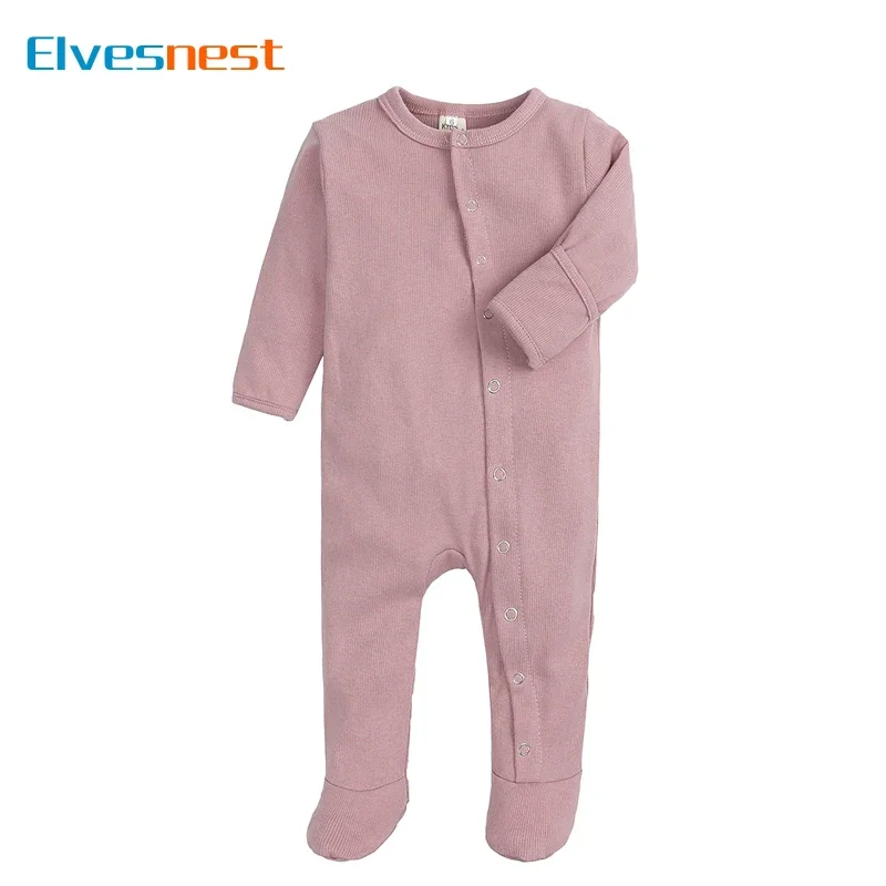 Spring Newborn Baby Boy Clothes Cotton Solid Long Sleeve Newborn Clothes Girls Footies Fashion Baby Clothing 3-12 Months