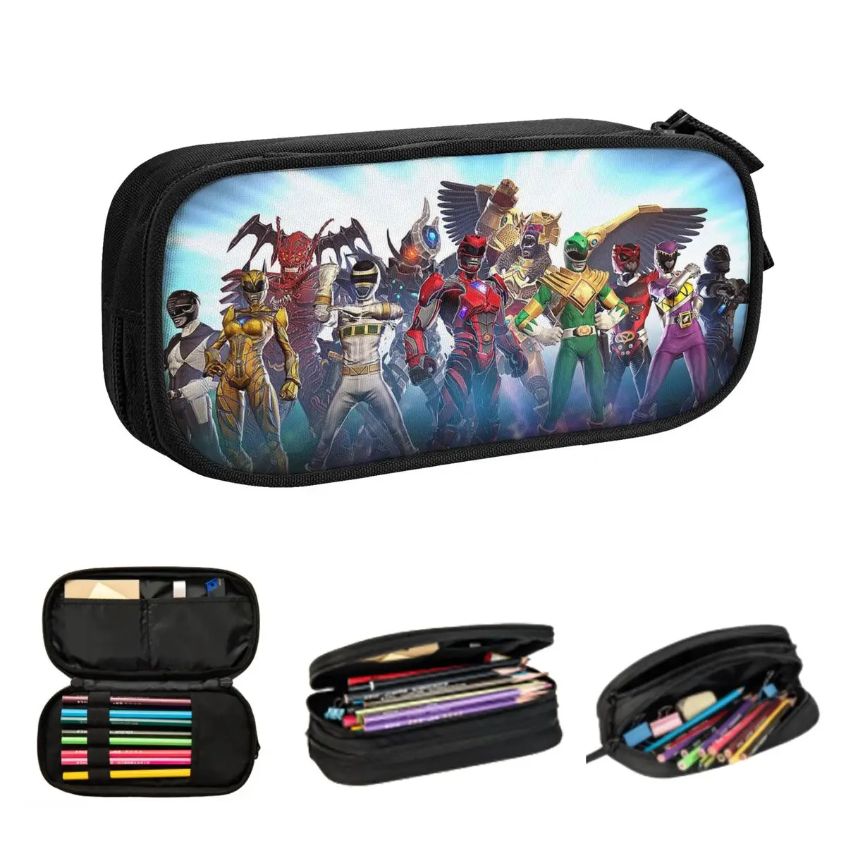 Estuches de lápices Mighty Morphin Power Ranger, bolsas de almacenamiento grandes para bolígrafos, caja de lápices para niños, niñas, estudiantes, papelería escolar