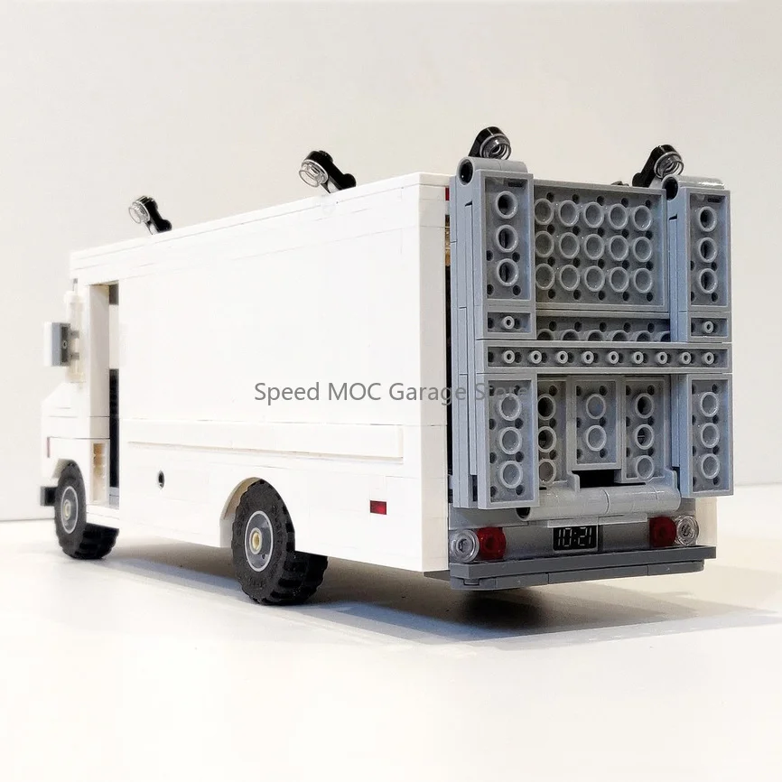 MOC White Step Van Building Blocks Set - 1980s Style Movie Replica Utility Truck Model Kit for Sci-Fi Fans & Hobbyists