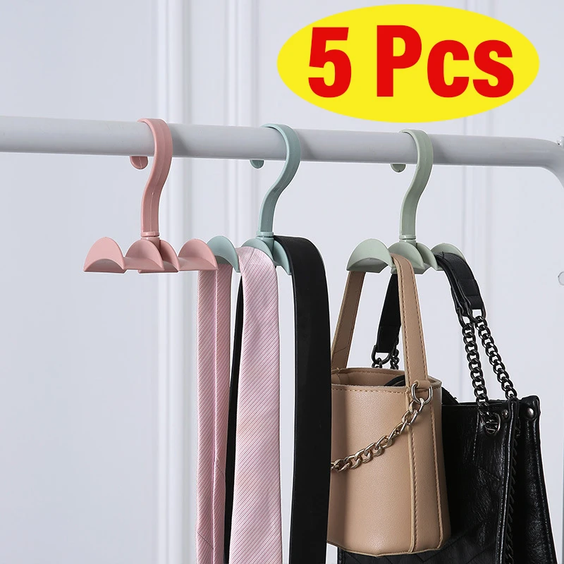 5Pcs Bag Hanger Hook Rotatable Scarf storage Handbag Tie Bilateral Hanging Holder Household Wardrobe ABS Plastic Hooks Organizer