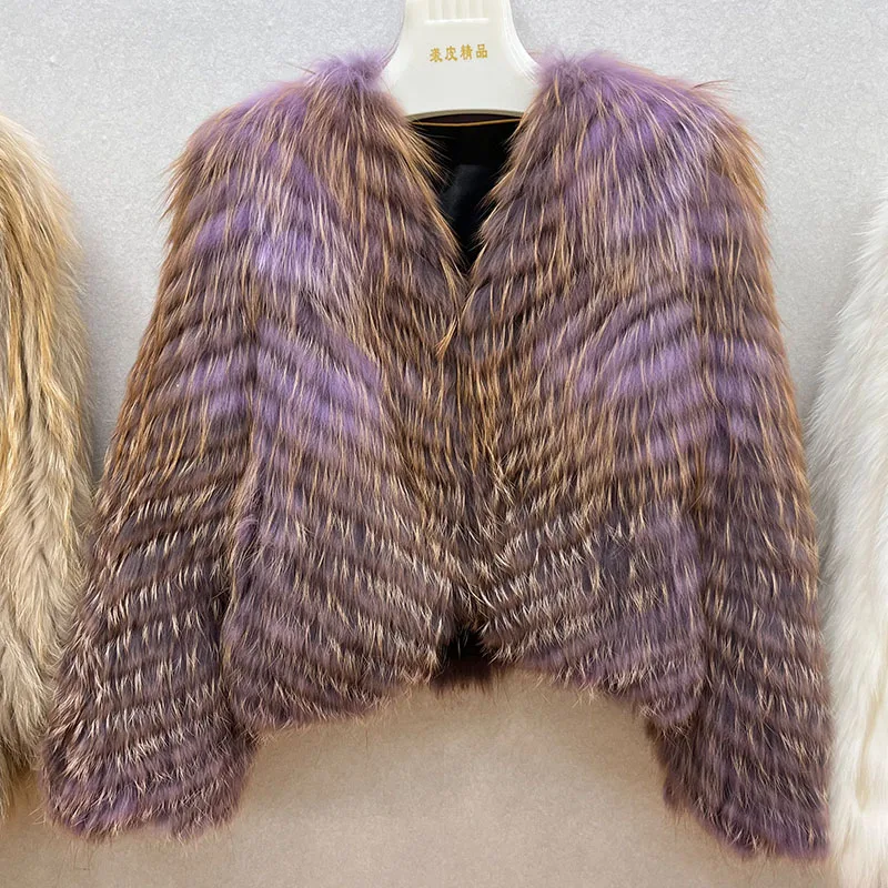 2025 Fashion Winter New Real Natural Fox Fur Strip Sewed Toghter Short style Thin Fur Coats Luxury Fluffy Thick Warm Jackets