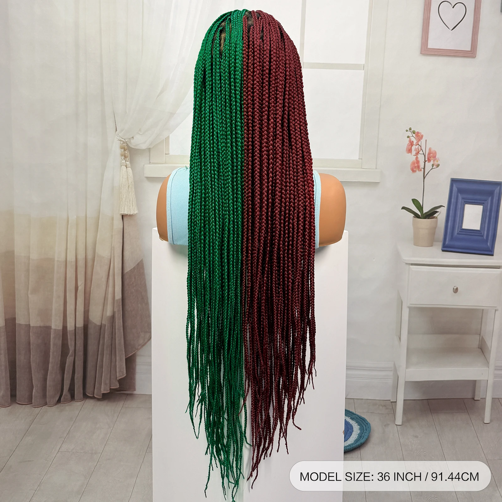 36inch Red-Green Box Braided W - Synthetic Braided Wigs For Black Women 评论和价格