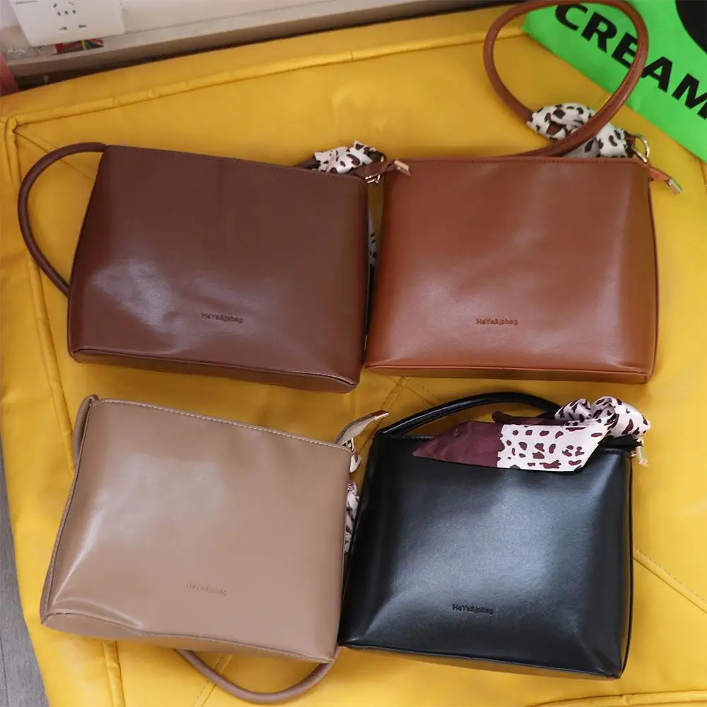

Korean Style Vintage Underarm Bag Large Capacity With Scarf Small Square Bag PU Leather Commuting Single Shoulder Bag Women