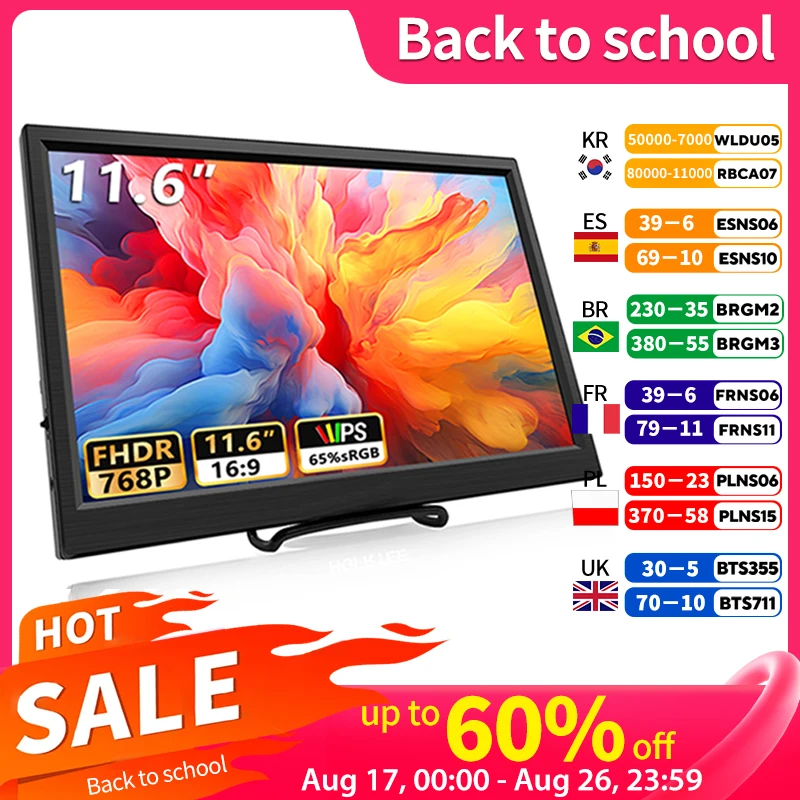 Monitor portátil de 11,6 polegadas, compatível com HDMI, tela secundária para laptop, tela estendida para jogos, para Switch/PS4/Xbox/Raspberry Pi